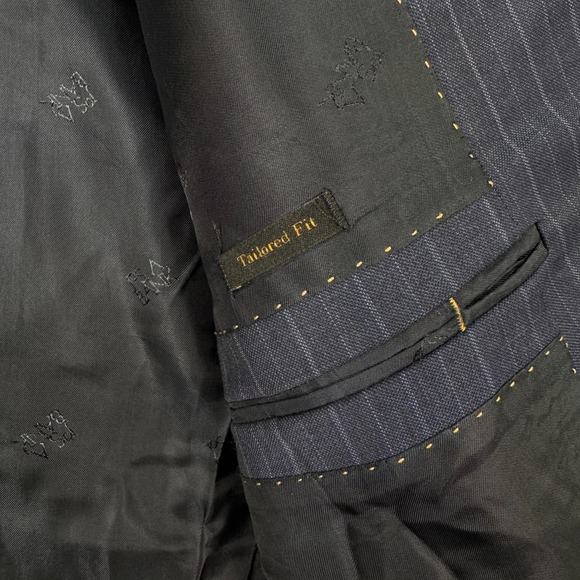 Jos A Bank Reserve Blazer Jacket Mens 48L Tailored Fit Navy Striped Wool Classic - Picture 7 of 15